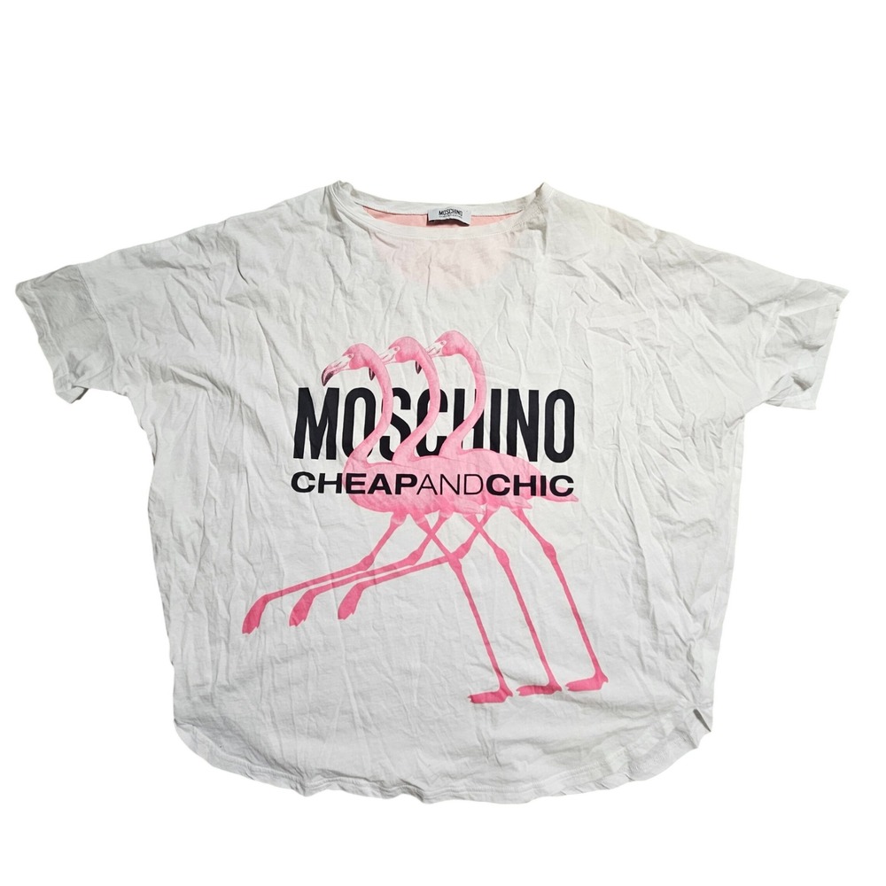 Moschino Cheap and Chic Flamingo Graphic T-Shirt‎ OS Logo Oversized Luxury